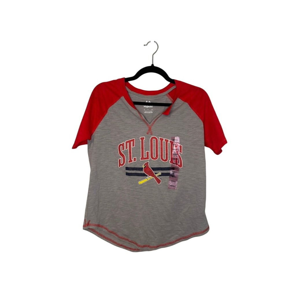 St. Louis‎ Cardinals Majestic MLB Baseball Raglan T-Shirt Gray Red Small NWT